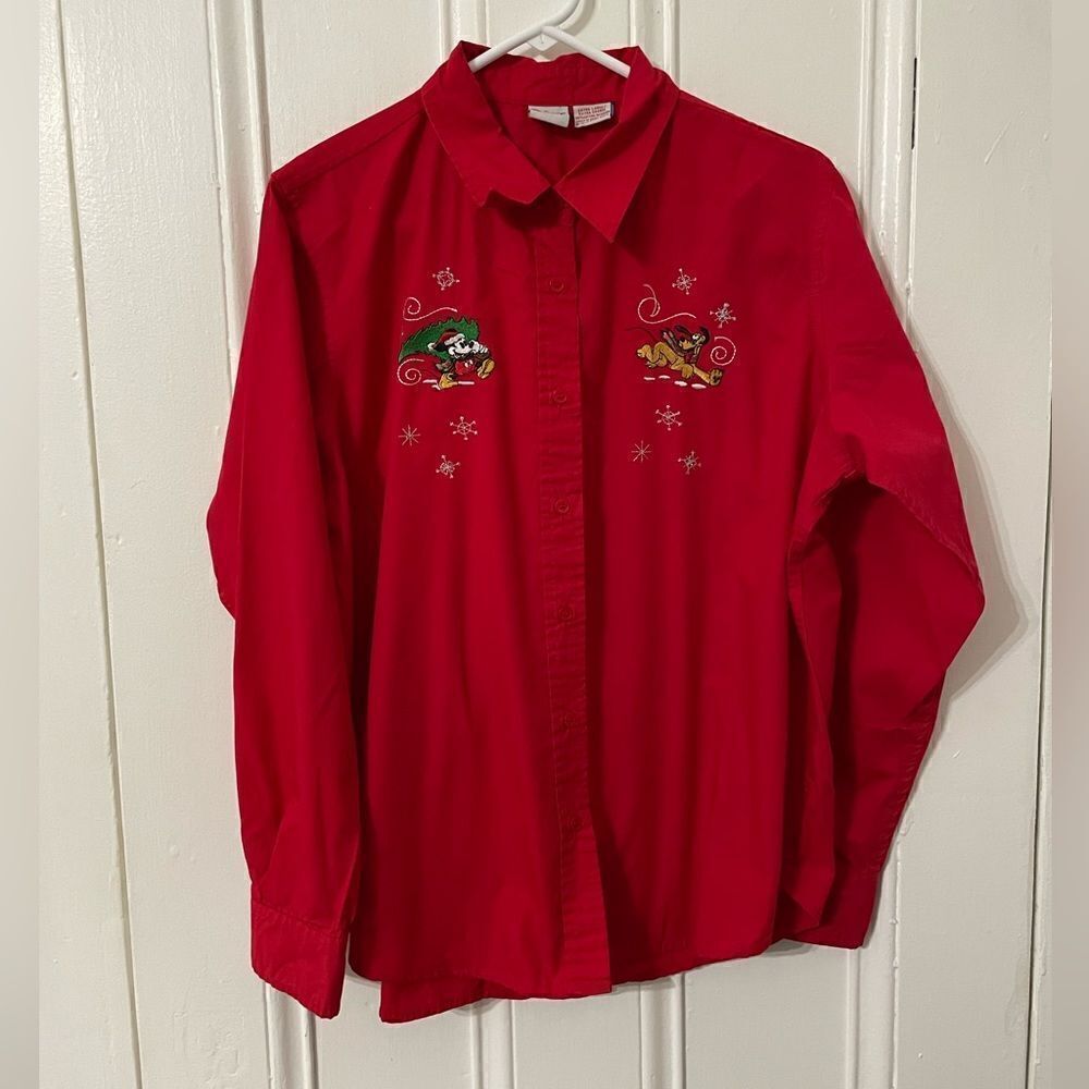 Disney Christmas Mickey and Snoopy long sleeve button down